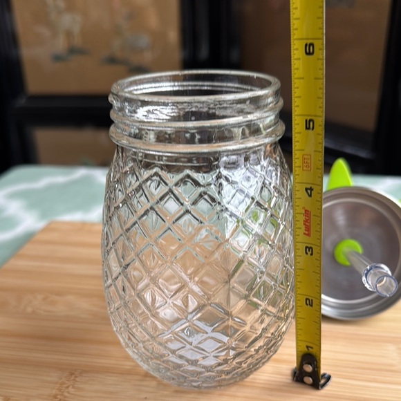 Pineapple Glass Drink Jar with Green Lid 16oz - Picture 6 of 7